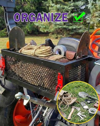 Heavy Duty Tractor Tool Box, Universal Tractor Basket with Tray Accessories Fits Most Tractor and Zero Turn Mower, Tractor Toolbox Attachment Store and Organize in Saudi Arabia