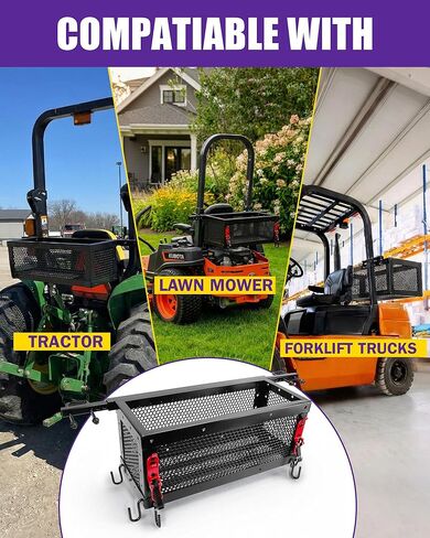 Heavy Duty Tractor Tool Box, Universal Tractor Basket with Tray Accessories Fits Most Tractor and Zero Turn Mower, Tractor Toolbox Attachment Store and Organize in Saudi Arabia