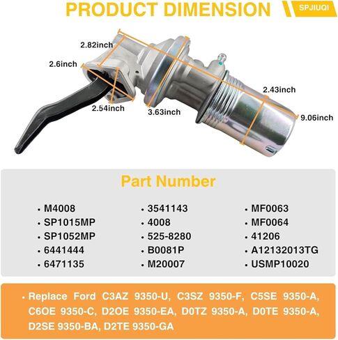 مضخة الوقود الميكانيكية M4008 SP1015MP SP1052MP MF0063 525-8280 تناسب 1958-1973 Ford 300 Thunderbird Galaxie F-100 F-250 لـ 1962-1967 Mercury Commuter Comet 4.8L 6.4L 292 390 CID V8 محركات in Kuwait