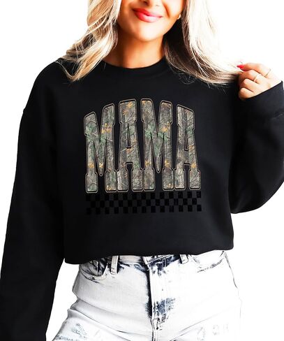 Olive Loves Apple Mama Camo Sweatshirt For Women Retro Check Pullover Distressed Camouflage Sweater for Mom in Saudi Arabia
