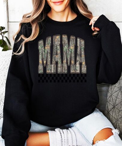 Olive Loves Apple Mama Camo Sweatshirt For Women Retro Check Pullover Distressed Camouflage Sweater for Mom in Saudi Arabia