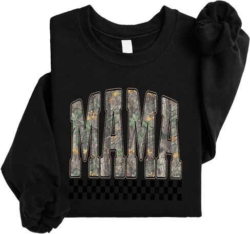 Olive Loves Apple Mama Camo Sweatshirt For Women Retro Check Pullover Distressed Camouflage Sweater for Mom in Saudi Arabia