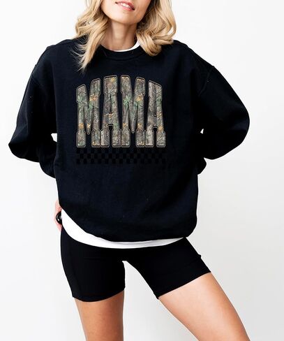 Olive Loves Apple Mama Camo Sweatshirt For Women Retro Check Pullover Distressed Camouflage Sweater for Mom in Saudi Arabia