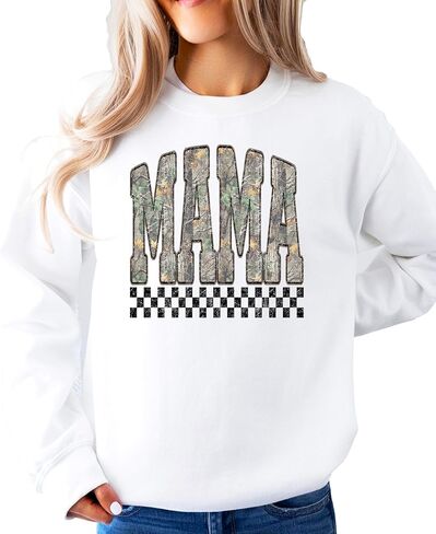 Olive Loves Apple Mama Camo Sweatshirt For Women Retro Check Pullover Distressed Camouflage Sweater for Mom in Saudi Arabia