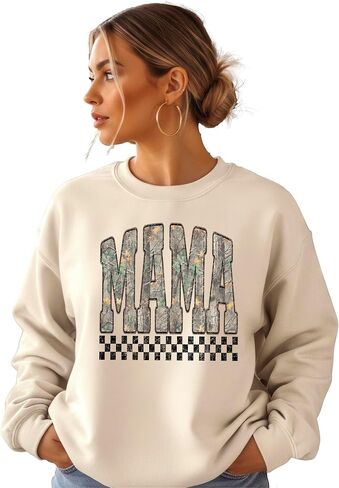 Olive Loves Apple Mama Camo Sweatshirt For Women Retro Check Pullover Distressed Camouflage Sweater for Mom in Saudi Arabia