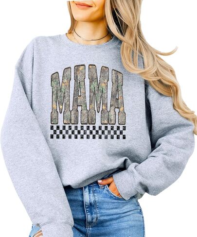 Olive Loves Apple Mama Camo Sweatshirt For Women Retro Check Pullover Distressed Camouflage Sweater for Mom in Saudi Arabia