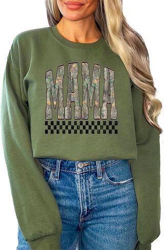 Olive Loves Apple Mama Camo Sweatshirt For Women Retro Check Pullover Distressed Camouflage Sweater for Mom in Saudi Arabia