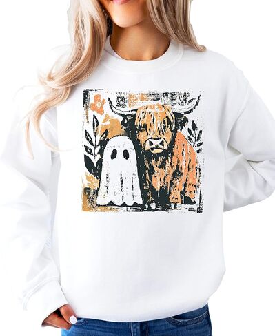 Olive Loves Apple Trendy Fall Highland Cow & Little Ghost Sweatshirt for Women, Kids and Teens in Saudi Arabia