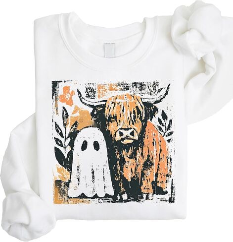 Olive Loves Apple Trendy Fall Highland Cow & Little Ghost Sweatshirt for Women, Kids and Teens in Saudi Arabia