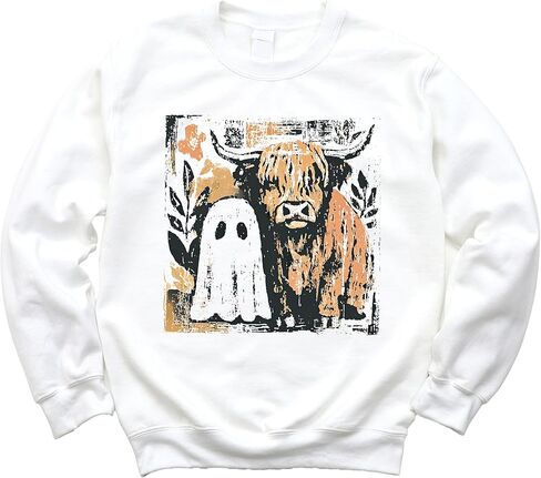 Olive Loves Apple Trendy Fall Highland Cow & Little Ghost Sweatshirt for Women, Kids and Teens in Saudi Arabia