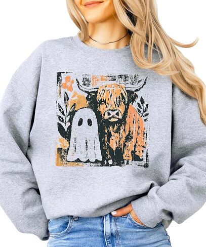 Olive Loves Apple Trendy Fall Highland Cow & Little Ghost Sweatshirt for Women, Kids and Teens in Saudi Arabia