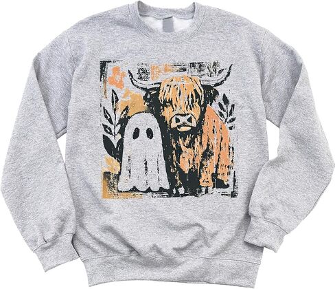 Olive Loves Apple Trendy Fall Highland Cow & Little Ghost Sweatshirt for Women, Kids and Teens in Saudi Arabia