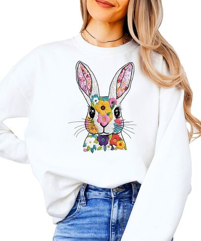 Olive Loves Apple Easter Floral Ink Printed Embroidery Sweatshirt for Women & Teens Colorful Pullover in Saudi Arabia