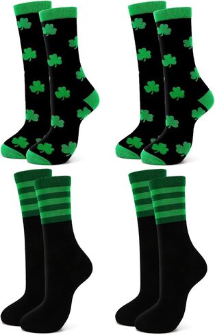 St. Patrick's Day Socks,Cotton Green and Black Stripe Shamrock Socks St. Patrick Accessories Gift for Celebrations Parties Everyday Wear Irish themed Party Favors in Saudi Arabia