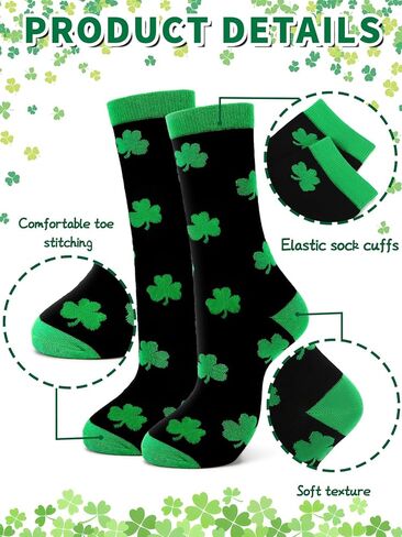 St. Patrick's Day Socks,Cotton Green and Black Stripe Shamrock Socks St. Patrick Accessories Gift for Celebrations Parties Everyday Wear Irish themed Party Favors in Saudi Arabia