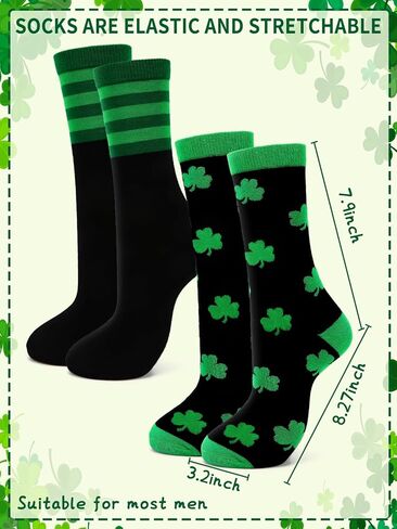 St. Patrick's Day Socks,Cotton Green and Black Stripe Shamrock Socks St. Patrick Accessories Gift for Celebrations Parties Everyday Wear Irish themed Party Favors in Saudi Arabia