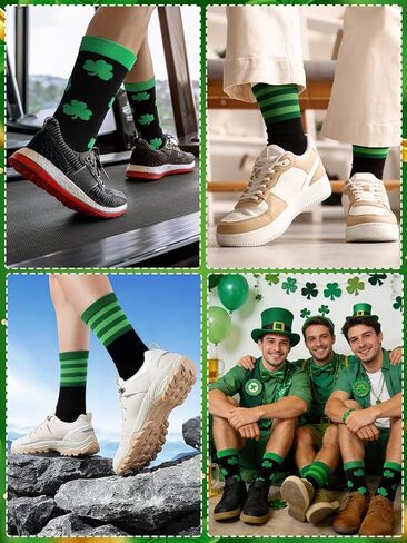 St. Patrick's Day Socks,Cotton Green and Black Stripe Shamrock Socks St. Patrick Accessories Gift for Celebrations Parties Everyday Wear Irish themed Party Favors in Saudi Arabia
