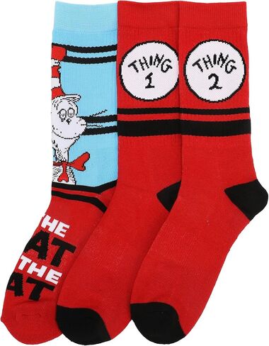 Bioworld Dr. Seuss The Cat In The Hat Character Logos Men’s 3-Pair Pack Casual Crew Socks in Saudi Arabia