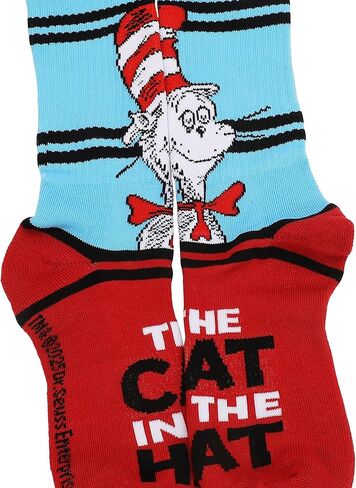 Bioworld Dr. Seuss The Cat In The Hat Character Logos Men’s 3-Pair Pack Casual Crew Socks in Saudi Arabia