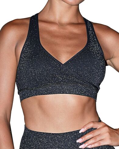 Women’s Sparkle Sports Bra Deep V Neck Padded Racerback Workout Bra with Medium Support for Gym Yoga in Saudi Arabia