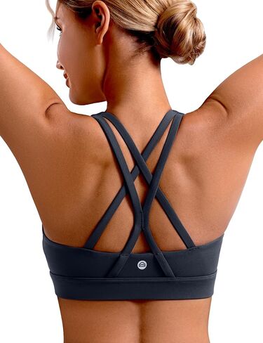 حمالات صدر رياضية للنساء مبطنة متقاطعة الظهر لليوجا بدون أكمام متوسطة الدعم بأشرطة قابلة للإزالة للتمرين in Kuwait