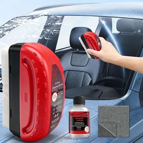 فرشاة تنظيف غشاء زيت السيارة لنوافذ السيارة، منظف الزجاج ذو الرؤية الواضحة يزيل طبقة الزيت من أجل وضوح كريستالي ومضاد للضباب، مزيل غشاء زيت الزجاج الأمامي يأتي مع منشفة من الألياف الدقيقة للسيارة (أحمر) in Kuwait