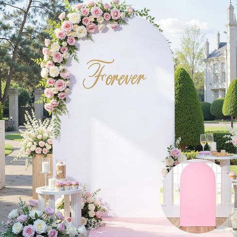 الأبيض الوردي كيارا قوس خلفية مجموعة غطاء من 2-7.2ft 6ft يغطي قوس الزفاف، التجاعيد الحرة بسط دنة قوس غطاء حامل لحفلة عيد ميلاد الطفل دش صورة التصوير الفوتوغرافي الخلفية in Kuwait