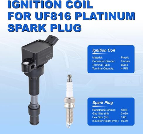 UF816 ملفات الإشعال عالية الأداء وشمعات الإشعال إيريديوم مجموعة مكونة من 4 قطع لشركة Hyundai Elantra/Kona/Sonata/Veloster & Kia Forte/Optima/Soul 2.0L 2016-2021 - يستبدل 27300-2E601 49137 GN10877 in Kuwait