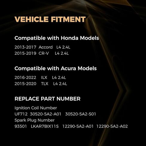 ملف الإشعال UF712 & إيريديوم اعة 93501 لهوندا أكورد 2013-2017 CR-V 2015-2019 أكورا TLX 2015-2020 ILX 2016-2022 2.4L L4 محرك مجموعة من 4 in Kuwait