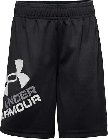 شورت الأداء النموذجي للأولاد من Under Armour، حزام خصر مطاطي، خفيف الوزن وسريع الجفاف، رمز أسود/أبيض، 5 in Saudi Arabia