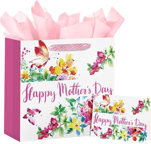 حقيبة هدايا عيد الأم من Loveinside Pink Carnation مع مناديل ورقية وبطاقة تهنئة للأم وعيد الميلاد والمزيد - 16 بوصة × 6 بوصة × 12 بوصة، قطعة واحدة - (عيد الأم - قرنفل وردي) in Saudi Arabia