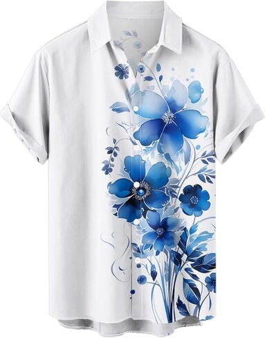 DRESSFO Couple Matching Hawaiian Outfits Watercolor Leaf Floral Print A Line Dress or Men's Short Sleeve Button Up Shirt in Saudi Arabia