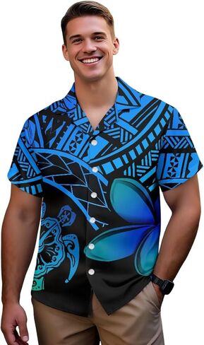 قميص هاواي صيفي رجالي بأكمام قصيرة قميص Aloha بأزرار سفلية ورقبة على شكل حرف V ملابس شاطئ استوائية سريعة الجفاف وخفيفة الوزن in Kuwait