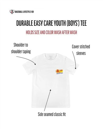 Baseball Lifestyle 101 Taco Youth Tee for Boys - White, Soft 60/40 Blend, Breathable, Side-Seamed, Sizes Youth S-XL in Kuwait