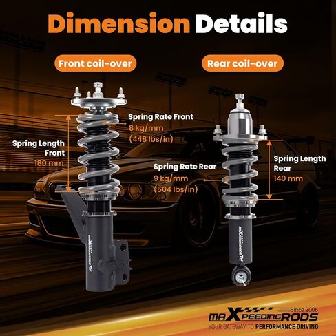 maxpeedingrods Coilovers لهوندا CR-V 2002-2006، طقم تعليق كويلوفيرز قابل للتعديل بـ 24 مستوى، ممتص صدمات قابل للتعديل للارتفاع، طقم خفض السباق T7، أسود in Kuwait