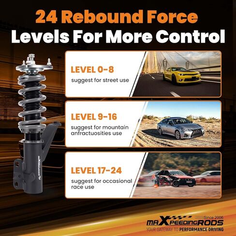 maxpeedingrods Coilovers لهوندا CR-V 2002-2006، طقم تعليق كويلوفيرز قابل للتعديل بـ 24 مستوى، ممتص صدمات قابل للتعديل للارتفاع، طقم خفض السباق T7، أسود in Kuwait