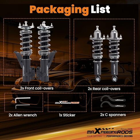 maxpeedingrods Coilovers لهوندا CR-V 2002-2006، طقم تعليق كويلوفيرز قابل للتعديل بـ 24 مستوى، ممتص صدمات قابل للتعديل للارتفاع، طقم خفض السباق T7، أسود in Kuwait