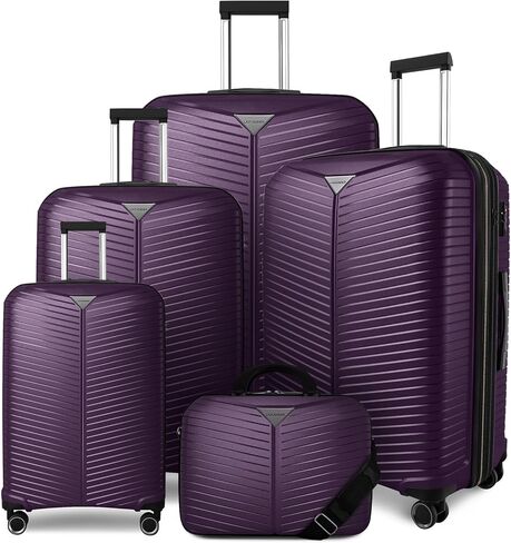 LEAVES KING LARVENDER Luggage Sets 5 Piece, Expandable(Only 24"&28") PP Suitcase with Spinner Wheels, Durable Luggage Sets Clearance Carry On Luggage Suitcase Set For Women Men, Purple in Saudi Arabia