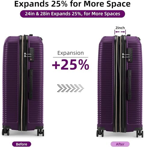 LEAVES KING LARVENDER Luggage Sets 5 Piece, Expandable(Only 24"&28") PP Suitcase with Spinner Wheels, Durable Luggage Sets Clearance Carry On Luggage Suitcase Set For Women Men, Purple in Saudi Arabia