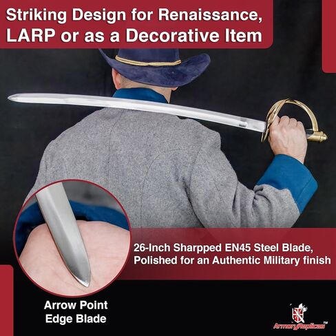 نسخة قصيرة من سيف الفرسان الأمريكي M1860 من Armory Replicas™، شفرة فولاذية مصقولة EN45، مقبض نحاسي، نسخة عسكرية in Saudi Arabia