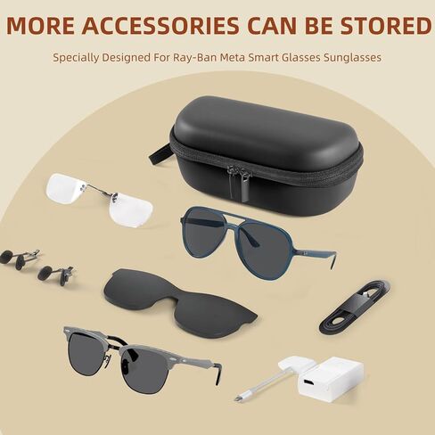 حافظة صلبة لحقيبة شحن Ray-Ban Meta ومجموعة الملحقات - وسادات أنف مضادة للانزلاق ومقابض الأذن وحزام - حامل سفر واقٍ للنظارات الذكية Wayfarer للرجال والنساء وركوب الدراجات والرياضة - أسود in Saudi Arabia