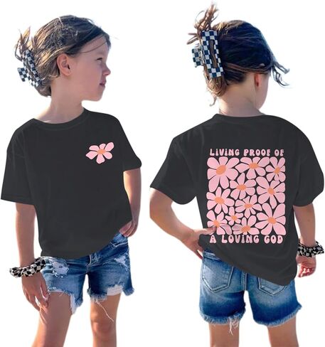 Fkatuzi الاطفال المسيحية يسوع قمصان للفتيات لطيف الله زهرة تي شيرت الإيمان الدينية الكتاب المقدس الآية الجرافيك تيز ملابس علوية من القطن in Kuwait