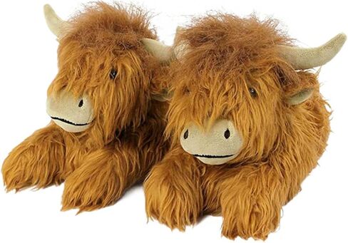 Highland Cow Slippers for Women, Fluffy Scottish Highland Cattle Hyland Soft Warm Animal House Plush Slippers for Cow Lover Christmas Birthday Gift - Fuzzy Cartoon Design in Saudi Arabia