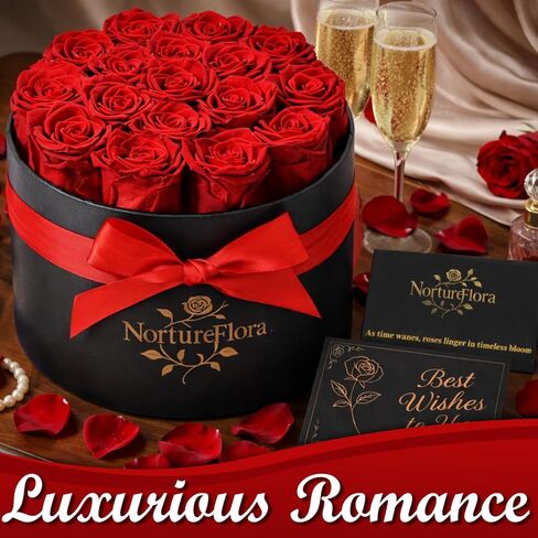 17 قطعة من هدايا الورود الحمراء المحفوظة إلى الأبد - زهور محفوظة في صندوق للنساء، زهور إلى الأبد للتسليم، صندوق هدايا عيد ميلاد الزهور لها، الذكرى السنوية، عيد الأم in Kuwait