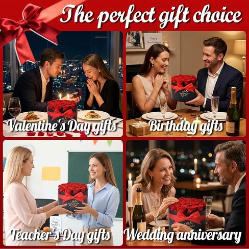 17 قطعة من هدايا الورود الحمراء المحفوظة إلى الأبد - زهور محفوظة في صندوق للنساء، زهور إلى الأبد للتسليم، صندوق هدايا عيد ميلاد الزهور لها، الذكرى السنوية، عيد الأم in Kuwait