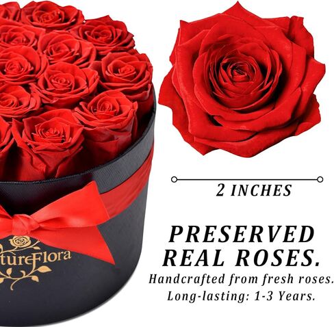 17 قطعة من هدايا الورود الحمراء المحفوظة إلى الأبد - زهور محفوظة في صندوق للنساء، زهور إلى الأبد للتسليم، صندوق هدايا عيد ميلاد الزهور لها، الذكرى السنوية، عيد الأم in Kuwait