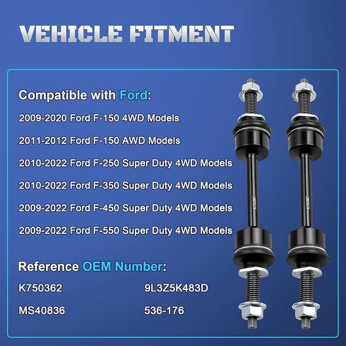 وصلات نهاية قضيب التثبيت الأمامي K750362 متوافقة مع Ford F150 4WD F250 F350 F450 F550 Super Duty 2009 2010 2011 2012 2013 2014 2015 2016 2017 2018 2019 2020، مجموعة من 2 in Kuwait