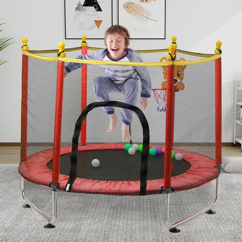 36-Inch Trampoline for Kids Mini Trampoline with Adjustable Handle and Safety Padded Cover Foldable Toddler Trampoline Indoor & Outdoor Rebounder Trampoline for Kids Play and Exercise in Kuwait