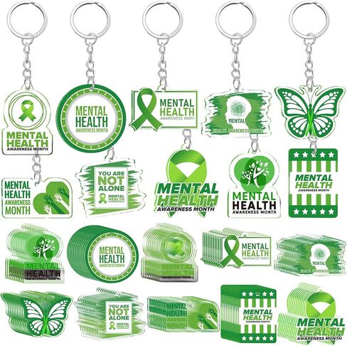 Remuuly Mental Health Gifts for Women Healthy Keychain Gifts Acrylic Green Ribbon Inspirational Key Ring for Women Men in Saudi Arabia