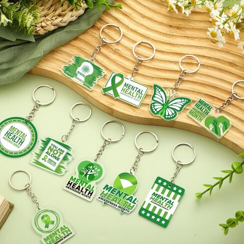 Remuuly Mental Health Gifts for Women Healthy Keychain Gifts Acrylic Green Ribbon Inspirational Key Ring for Women Men in Saudi Arabia